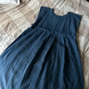 Flax by Jeanne Engelhart Navy Blue Vintage Linen Maxi Dress